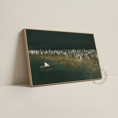 Jesus Teaching from the Boat Framed Canvas · Modern Christian Wall Art · Deep Emerald Green Painting
