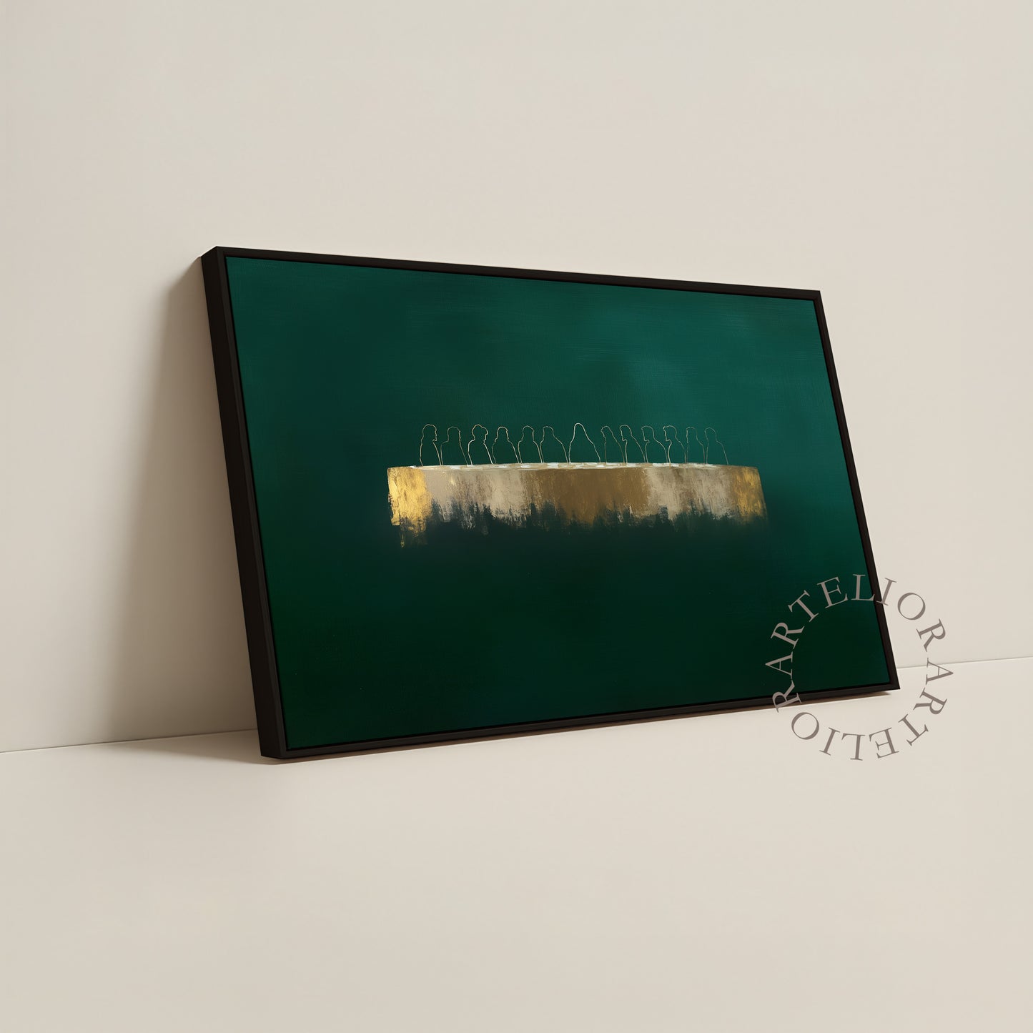 Last Supper  Framed Canvas Christian Wall Art, Jesus and Disciples Emerald Green Painting, Modern Minimalist Sacred Wall Decor, Faith Artwork | Artelior