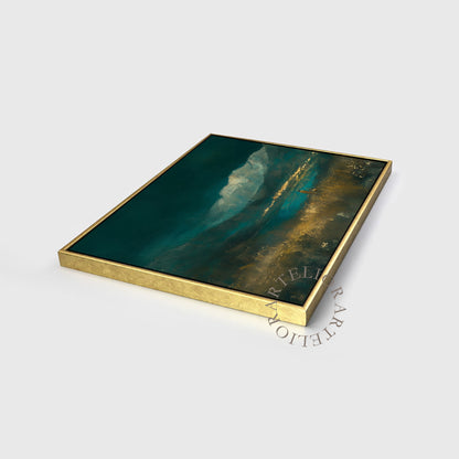 He Leads Me Beside Still Waters Framed Canvas Christian Wall Art, Psalm 23 Jesus and Sheep Emerald Green Landscape | Artelior