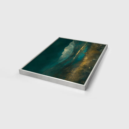 He Leads Me Beside Still Waters Framed Canvas Christian Wall Art, Psalm 23 Jesus and Sheep Emerald Green Landscape | Artelior