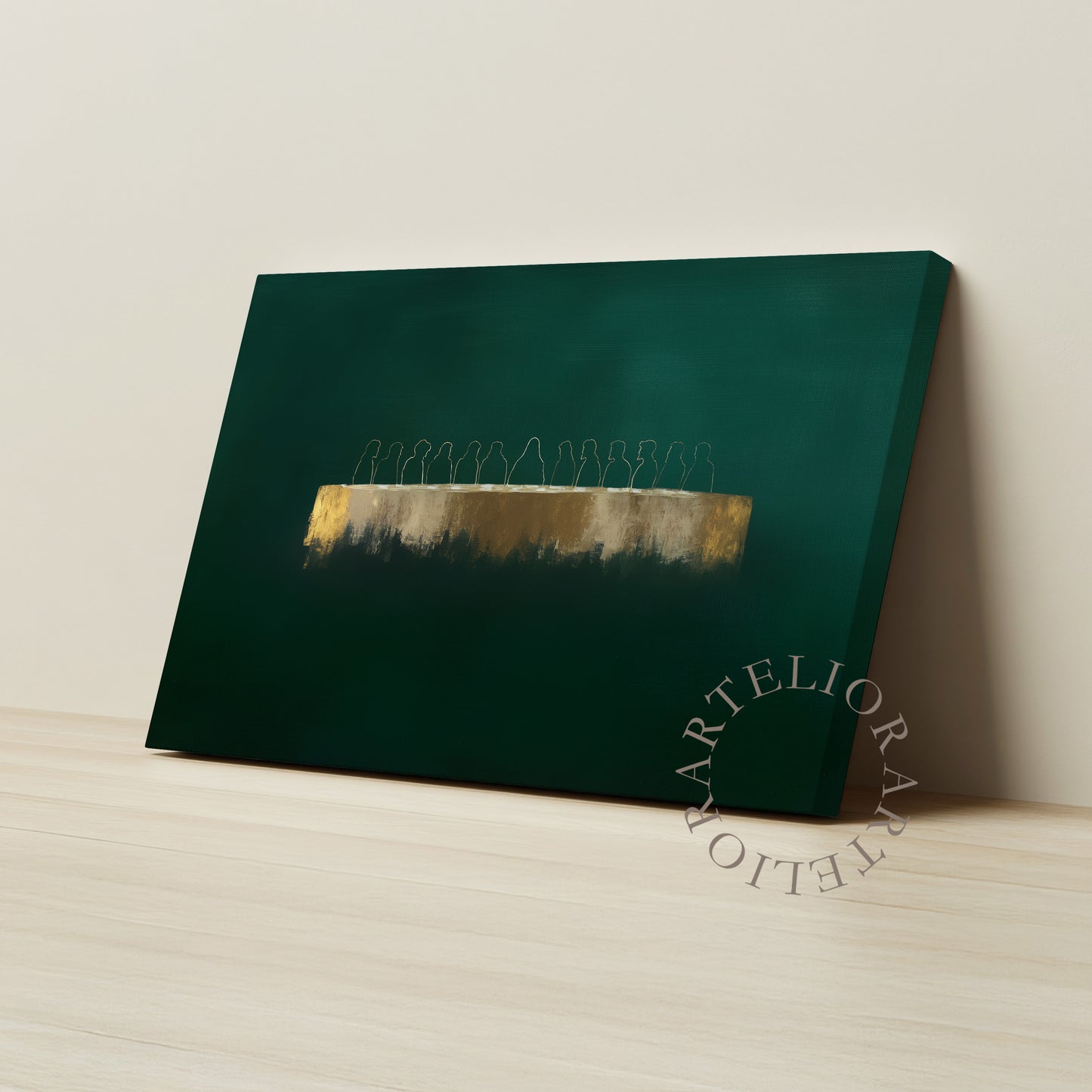 Last Supper  Framed Canvas Christian Wall Art, Jesus and Disciples Emerald Green Painting, Modern Minimalist Sacred Wall Decor, Faith Artwork | Artelior
