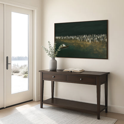 Jesus Teaching from the Boat Framed Canvas · Modern Christian Wall Art · Deep Emerald Green Painting