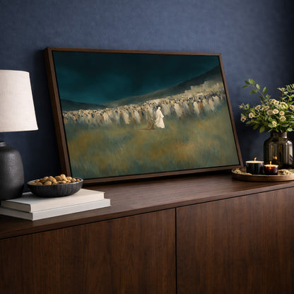 Woman Touched the Hem of Jesus Garment Framed Canvas Christian Wall Art, Green Blue Faith Healing Painting | Artelior