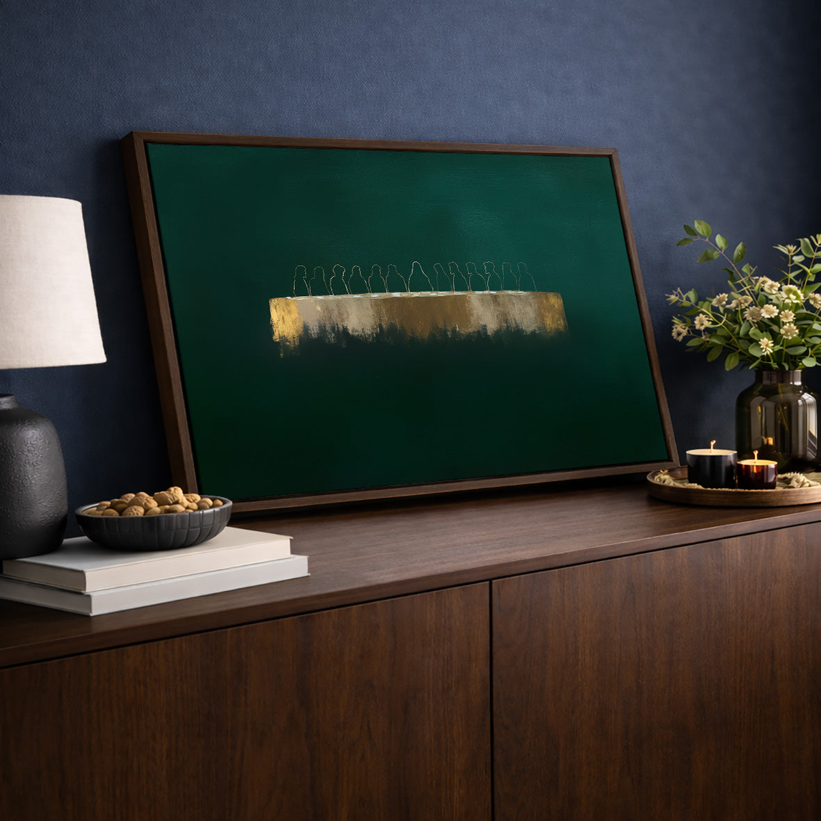 Last Supper  Framed Canvas Christian Wall Art, Jesus and Disciples Emerald Green Painting, Modern Minimalist Sacred Wall Decor, Faith Artwork | Artelior