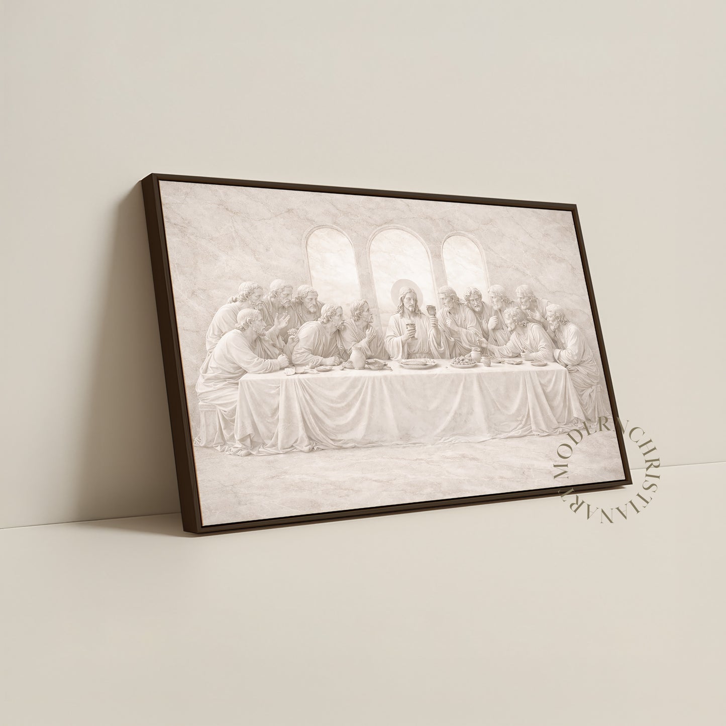 Last Supper Wall Art Framed Canvas, Neutral Christian Decor