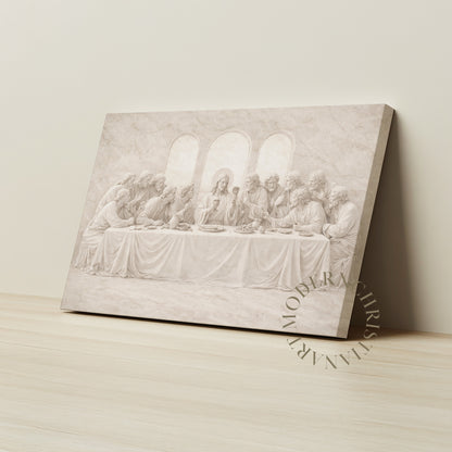 Last Supper Wall Art Framed Canvas, Neutral Christian Decor