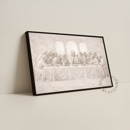 Last Supper Wall Art Framed Canvas, Neutral Christian Decor
