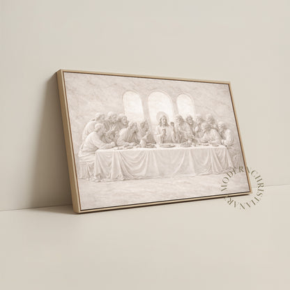 Last Supper Wall Art Framed Canvas, Neutral Christian Decor