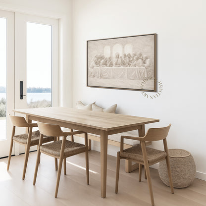 Last Supper Wall Art Framed Canvas, Neutral Christian Decor