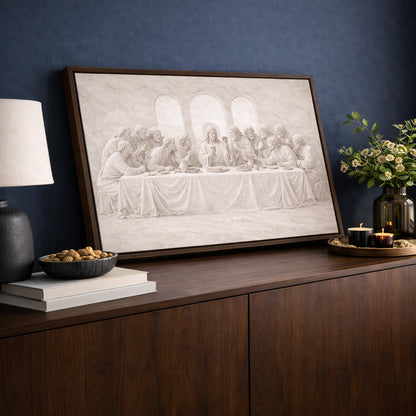 Last Supper Wall Art Framed Canvas, Neutral Christian Decor