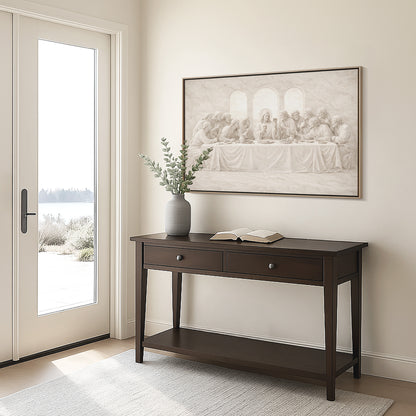 Last Supper Wall Art Framed Canvas, Neutral Christian Decor